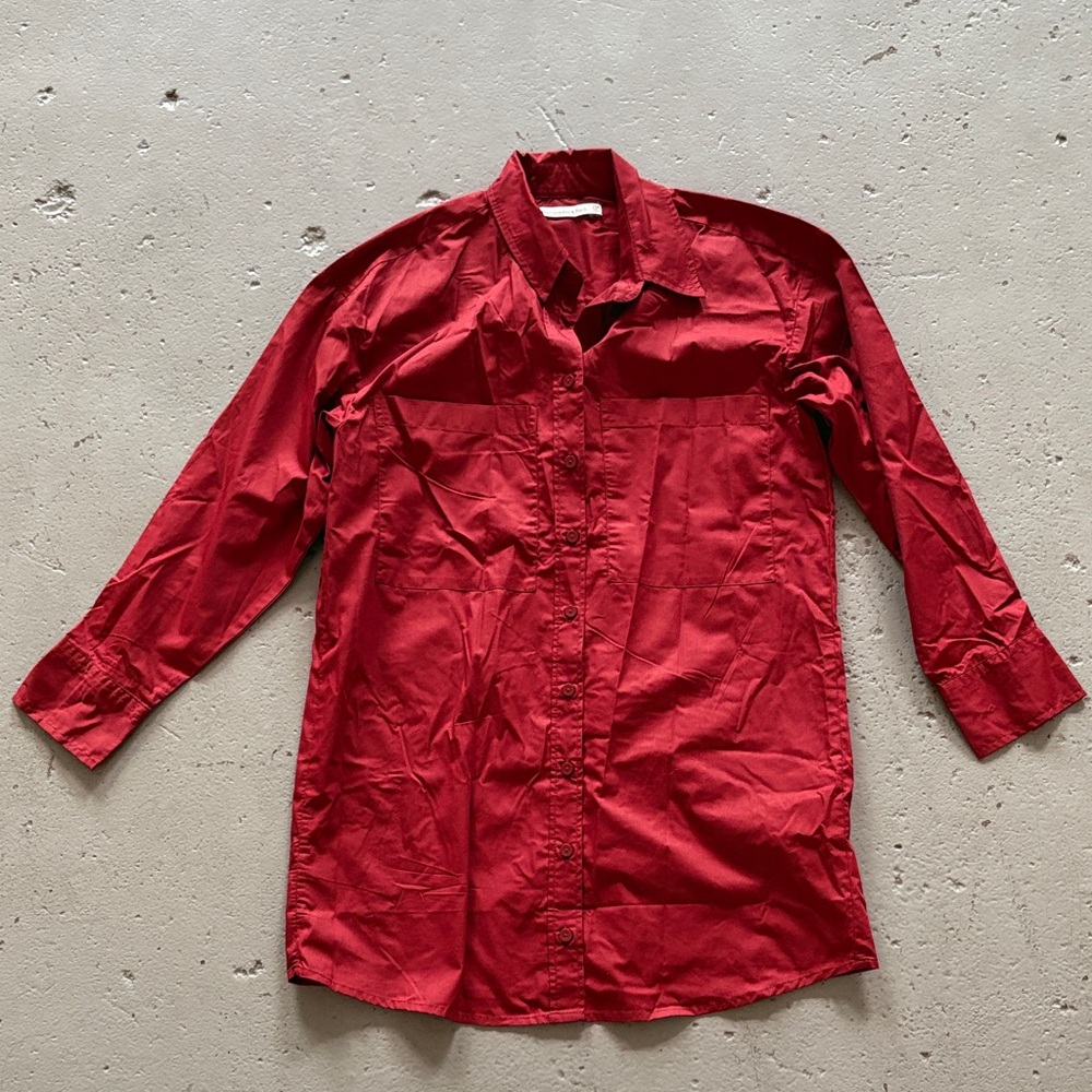 Red Button-Up Shirt Dress